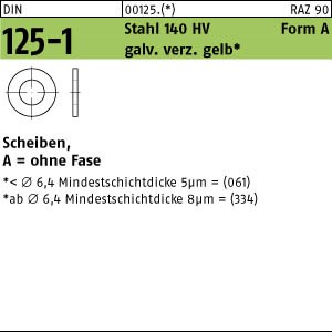 DIN 125 Stahl 140 HV A 10,5 galv. verzinkt gelb chrom. A3C gal ZnC8 S