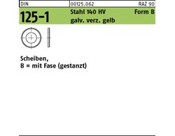 DIN 125-1 Stahl 140 HV Form B galv. verz. gelb Scheiben, mit Fase (gestanzt) 