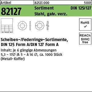 ART 82127 DIN 125/127 Sortiment St. Scheiben u. Federringe gal Zn S