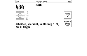 DIN 434 Stahl Scheiben, vierkant, keilförmig 8 %, für U-Träger