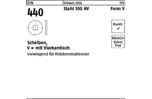 DIN 440 Stahl 100 HV Form V Scheiben, mit Vierkantloch 