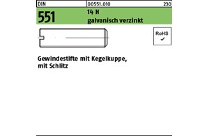 DIN 551 14 H galvanisch verzinkt Gewindestifte mit Kegelkuppe, mit Schlitz