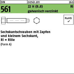 DIN 561 22H / 8.8 AM 6 x 25 galv. verzinkt A2F gal Zn S