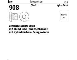 DIN 908 Stahl zyl.Fein Verschlussschrauben mit Bund und Innensechskant, m. zyl. 