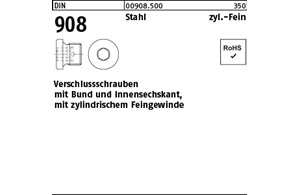 DIN 908 Stahl zyl.Fein Verschlussschrauben mit Bund und Innensechskant, m. zyl. 