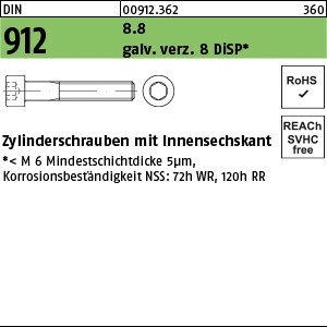 DIN 912 8.8 M 8 x 25 gal Zn 8 DiSP (Dickschichtpass.) gal ZnDi S