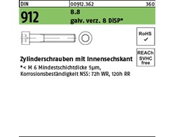 DIN 912 8.8 galv. verz. 8 DiSP Zylinderschrauben mit Innensechskant 