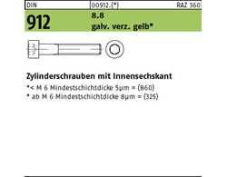 DIN 912 8.8 galv. verz. gelb 8 Zylinderschrauben mit Innensechskant 