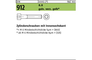 DIN 912 8.8 galv. verz. gelb 8 Zylinderschrauben mit Innensechskant 