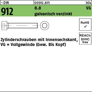 DIN 912 8.8 M 4 x 30 galv. verzinkt mit Gew. bis Kopf gal Zn S