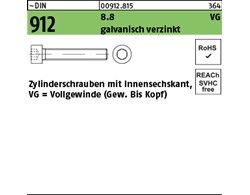 ~DIN 912 8.8 VG galvanisch verzinkt Zylinderschrauben mit Innensechskant, Vollge