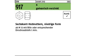 DIN 917 6 galvanisch verzinkt Sechskant-Hutmuttern, niedrige Form 