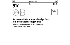 DIN 917 6 Fein Sechskant-Hutmuttern, niedrige Form, mit metrischem Feingewinde