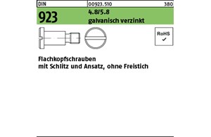 DIN 923 4.8/5.8 galvanisch verzinkt Flachkopfschrauben mit Schlitz und Ansatz, o