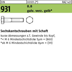 DIN 931 8.8 M 5 x 45 galv. verzinkt gelb chrom. gal ZnC S