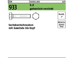 DIN 933 8.8 galvanisch verzinkt Sechskantschrauben mit Gewinde bis Kopf 