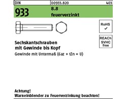 DIN 933 8.8 feuerverzinkt Sechskantschrauben mit Gewinde bis Kopf 