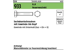 DIN 933 8.8 feuerverzinkt Sechskantschrauben mit Gewinde bis Kopf 
