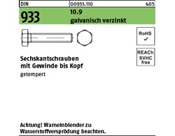 DIN 933 10.9 galvanisch verzinkt Sechskantschrauben mit Gewinde bis Kopf 