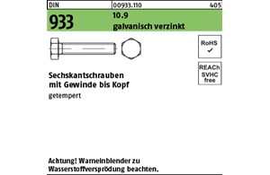 DIN 933 10.9 galvanisch verzinkt Sechskantschrauben mit Gewinde bis Kopf 