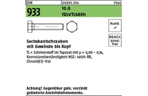 DIN 933 10.9 flZn/TL 480h (zinklamellenbesch.) Sechskantschrauben mit Gewinde bi