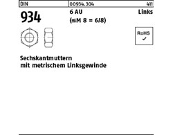 DIN 934 6 AU Links (<=M 8 = 6/8) Sechskantmuttern mit metrischem Linksgewinde