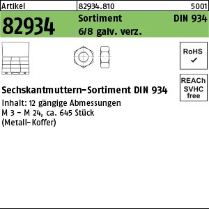 ART 82934 DIN 934 8 Sortiment Muttern gal Zn RG M 3 - M 24 S