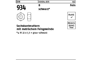 DIN 934 8 Fein schwarz Sechskantmuttern mit metrischem Feingewinde