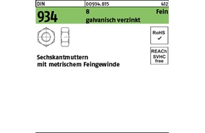 DIN 934 8 Fein galvanisch verzinkt Sechskantmuttern mit metrischem Feingewinde