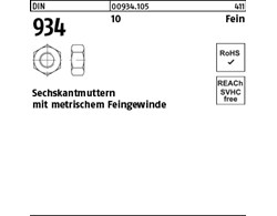 DIN 934 10 Fein Sechskantmuttern mit metrischem Feingewinde
