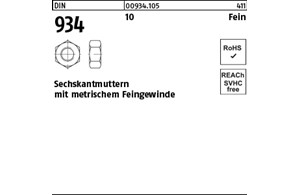 DIN 934 10 Fein Sechskantmuttern mit metrischem Feingewinde
