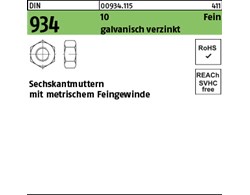 DIN 934 10 Fein galvanisch verzinkt Sechskantmuttern mit metrischem Feingewinde
