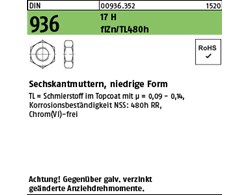 DIN 936 17 H flZn/TL 480h (zinklamellenbesch.) Sechskantmuttern, niedrige Form 