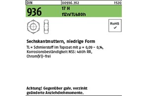 DIN 936 17 H flZn/TL 480h (zinklamellenbesch.) Sechskantmuttern, niedrige Form 