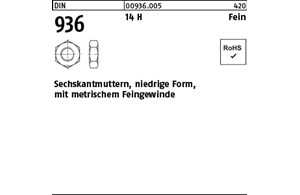 DIN 936 14 H Fein Sechskantmuttern, niedrige Form mit metrischem Feingewinde