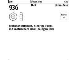 DIN 936 14 H Links-Fein Sechskantmuttern, niedrige Form mit metrischem Links-Fei