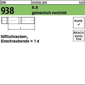 DIN 938 8.8 M 8 x 20 galv. verzinkt gal Zn S