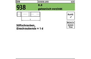 DIN 938 8.8 galvanisch verzinkt Stiftschrauben, Einschraubende = 1 d 