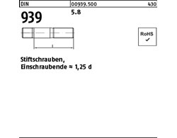 DIN 939 5.8 Stiftschrauben, Einschraubende = 1,25 d 
