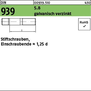 DIN 939 5.8 M 8 x 20 galv. verzinkt gal Zn S