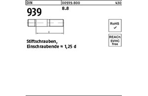 DIN 939 8.8 Stiftschrauben, Einschraubende = 1,25 d 