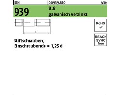 DIN 939 8.8 galvanisch verzinkt Stiftschrauben, Einschraubende = 1,25 d 