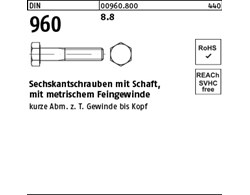 DIN 960 8.8 Sechskantschrauben mit Schaft, mit metrischem Feingewinde