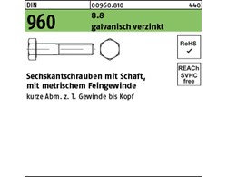 DIN 960 8.8 galvanisch verzinkt Sechskantschrauben mit Schaft, mit metrischem Fe