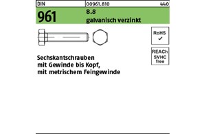 DIN 961 8.8 galvanisch verzinkt Sechskantschrauben mit Gewinde bis Kopf, mit met