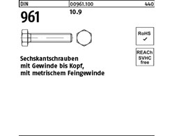 DIN 961 10.9 Sechskantschrauben mit Gewinde bis Kopf, mit metrischem Feingewinde
