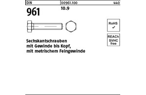 DIN 961 10.9 Sechskantschrauben mit Gewinde bis Kopf, mit metrischem Feingewinde