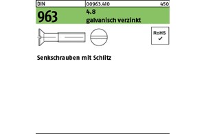DIN 963 4.8 galvanisch verzinkt Senkschrauben mit Schlitz 