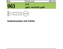 DIN 963 4.8 galv. verz. gelb Senkschrauben mit Schlitz 