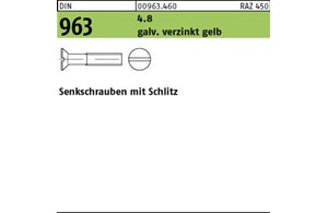 DIN 963 4.8 galv. verz. gelb Senkschrauben mit Schlitz 